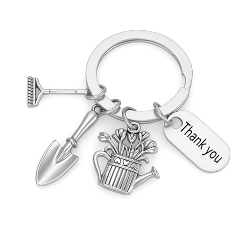 Gardening Keychain –Rake, Shovel, Watering Can with Plant Charms &