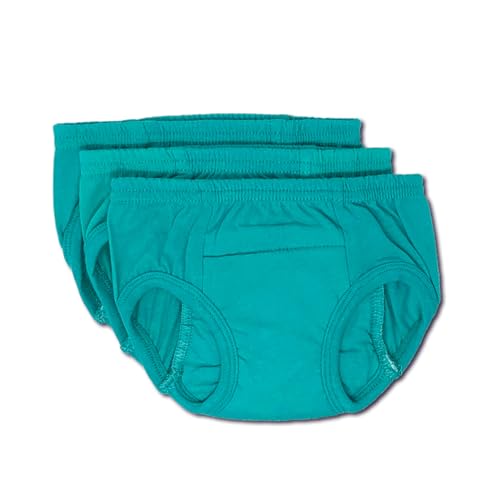 Tiny Trainers ROOMIER Small Cotton Training Pants, Unisex, for Babies and Toddlers, Elimination Communication or Potty Training - 3-pack (6 Months, Aqua Blue)