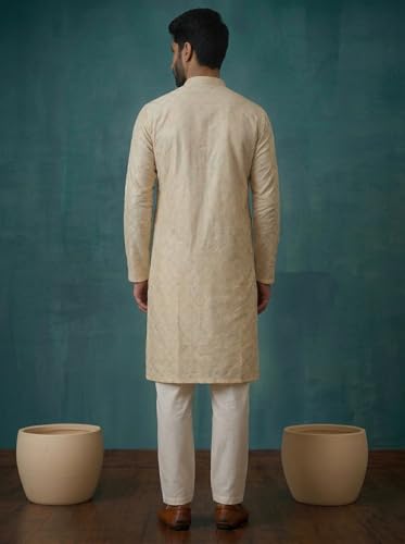 Image of SOJANYA Men's Silk Intricate Multi-Thread Embroidered Long Kurta | Ethnic Wear for Festive & Wedding
