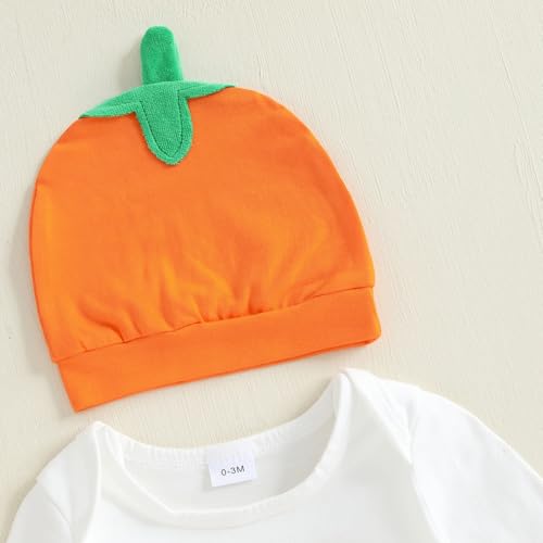 Newborn Baby Boy Halloween Outfit Pumpkin/Skull Long Sleeve Romper Overalls Pants Hat Set Cute Fall Winter Clothes3