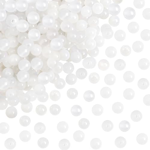 TOAOB 50pcs Perles Agate Blanche Naturelle 8mm Perles de Pierre Naturelle Rondes en Vrac de Cristal Pierres Précieuses Énergie Beads pour Fabrication de Bijoux Collier...