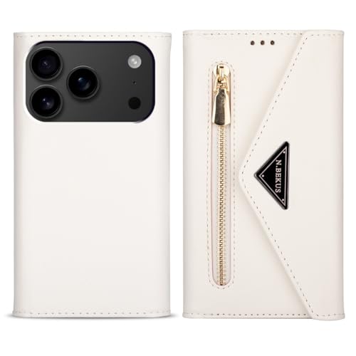 Étui en cuir iPhone 14 Plus blanc avec clapet magnétique et finitions premium