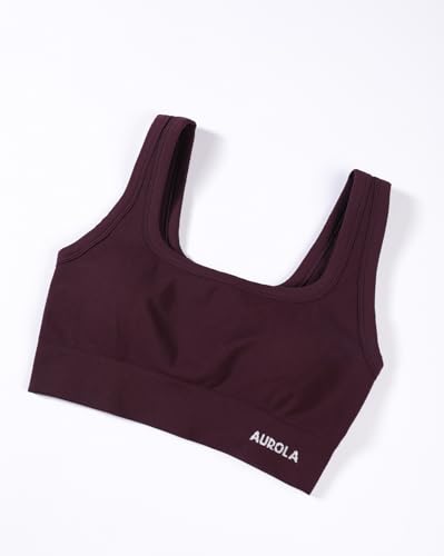 Image of AUROLA Power Womens Square Back Basic Sports Bra - Square Neck Padded Low Impact Yoga Bra Workout Crop Top