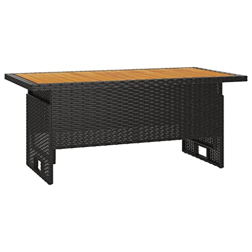 Tomostar Table Basse de Jardin, Table d'appoint Salon Terrasse Extèrieur Noir 100x50x43/63 cm Acacia et résine tressée