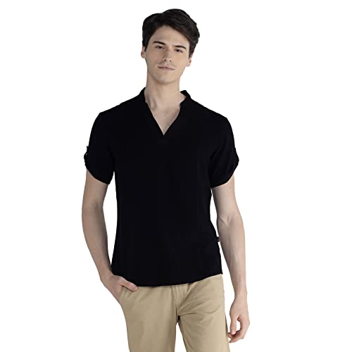 Image of Identiti MenSlim Fit Half Sleeve Solid Smart V Placket Casual Shirts
