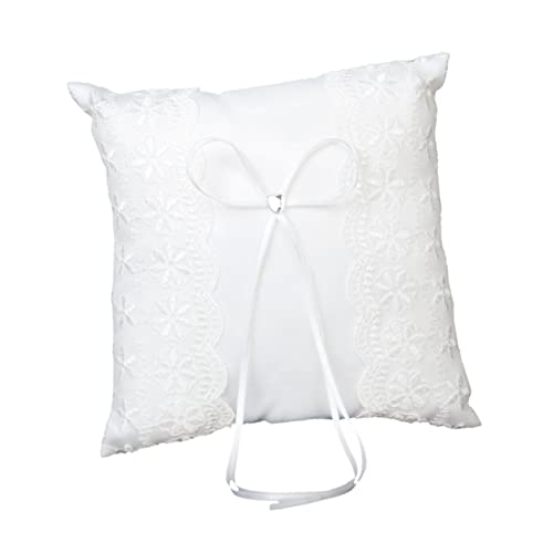Alipis 20 * 20cm Embellished Lace and Rhinestone Heart Ring Pillow for Wedding Ceremony