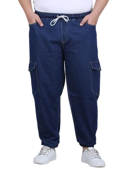 Plus Size Cargo Joggers for Men, Denim, Elastic Waistband with Drawstring, Ultra-Soft Plush Comfort-picture-16