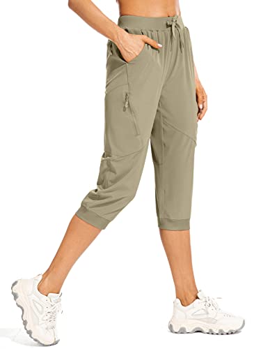 Women's Hiking Cargo Capris, Quick Dry Outdoor Capri Pants, Cargo Pants Lightweight Summer UPF 50+ with Zipper Pockets #2072-Khaki-S