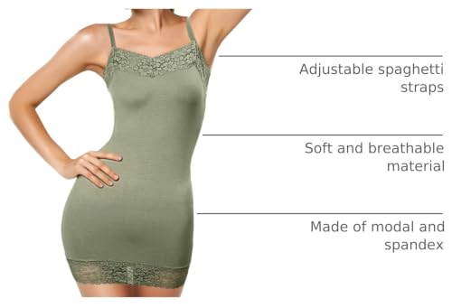Image of Bencailor Women's Long Tank Tops, Lace Camisole Neck Cami Adjustable Spaghetti Strap Undershirts for Women