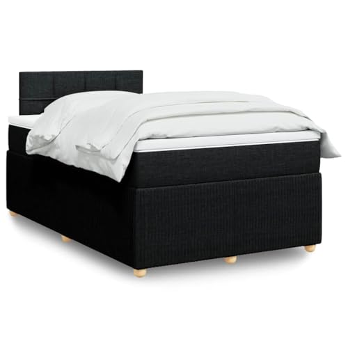 Mandloder Cama con somier con colchón, color negro, 120 x 200 cm, funda de tela, núcleo de muelles ensacados, iluminación LED, incluye colchón, diseño moderno para dormitorio
