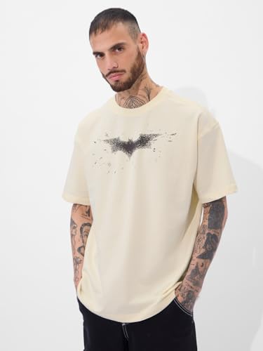 Image of The Souled Store Batman: to The Rescue Men and Boys Short Sleeves Round Neck Grey Graphic Printed Cotton Oversized T-Shirts