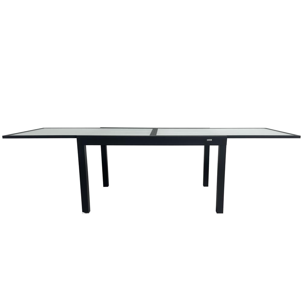 MOMMA HOME Mesa Extensible Jardin Aluminio y Cristal Templado Mesa Comedor Rectangular Extensible de Exterior Al Aire Libre 6-10 Personas Medidas 135/270x90 cm