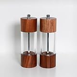 Treasy Salz- und Pfeffermühlen Set aus Holz – 2er Set Gewürzmühlen mit Keramikmahlwerk, einstellbarem Mahlgrad & nachfüllbar – edles Akazienholz, plastikfrei, 21,5 cm hoch – Geschenkidee (15.5 cm)