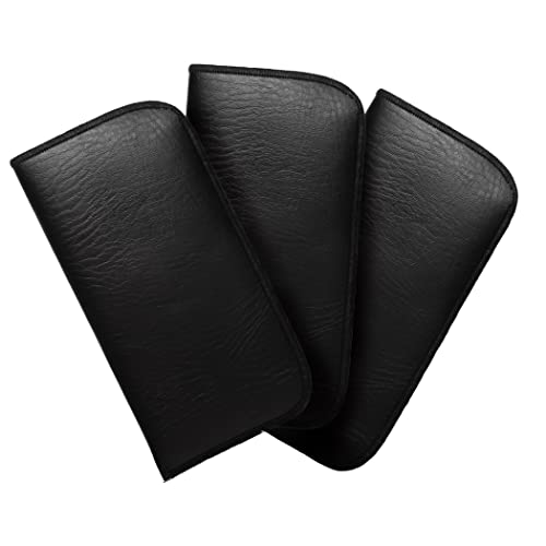 Image of Calabria Slim Faux Leather Eyeglass Case Soft Slip-In Design [Black - 3 Pack] | Compact Protective Pouch | Soft Case for Glasses | Lightweight Sunglass Storage