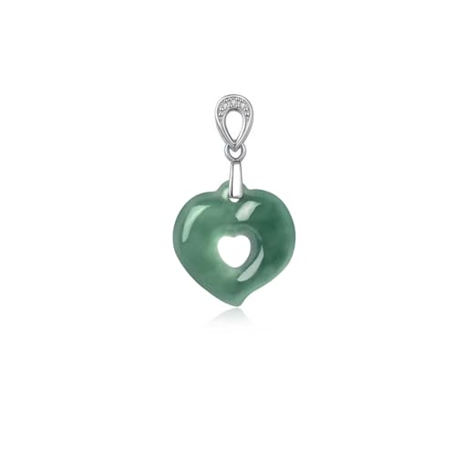 QVFVJA リアルグリーンジェイド ハート型ペンダント 女性用 ラブジュエリー キュート スモール ピーチ 本物の翡翠 誕生日 バレンタインデーギフト