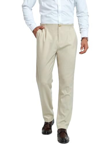 Mens Pleated Front Dress Pants Regular Fit Casual Slacks Elastic Waist Dress Pants3