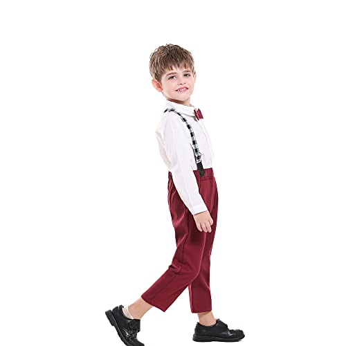 Baby Toddler Boys Gentleman Outfits Long Sleeve Bowtie Dress Shirts + Suspender Pants Suits Clothes Sets4
