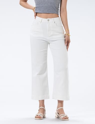 Women‘ High Waisted Jeans,Strechy Wide Leg Summer Denim Pants with Five Pockets4