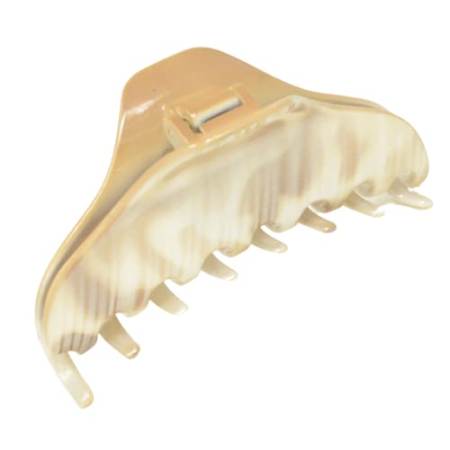 Parcelona French Narrow Thin Ivory Beige Medium 3 1/2" Cellulose Acetate Made in France Interlocking Teeth Covered Spring Hair Claw Clip Clamp Clutcher for Women and Girls