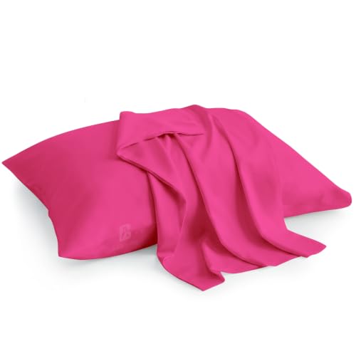 Image of Atiksh Beddings 13x18 Inch Zipper Closure Toddler Travel Pillow Cases Pack of 2 - 100% Soft Egyptian Cotton, 600 Thread Count, Small Travel Pillowcase Covers for Kids & Baby Pillows Hot Pink