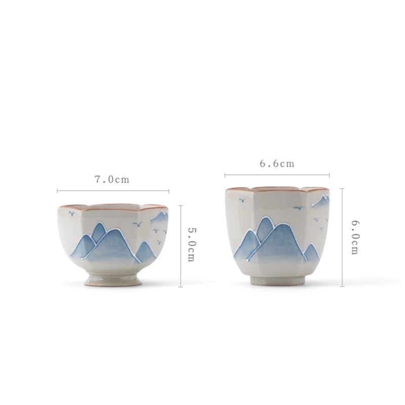 Kaffeetasse für Restaurant, Haupttasse mit handbemalter Landschaft, unter Glasur, Keramik-Teetasse Kung Fu, einfache Tasse für Zuhause, Kaffeetasse für heiße und kalte Getränke (A)