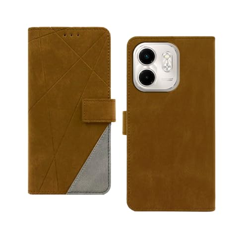 Image of amazon basics Infinix Smart 9 HD Flip Cover | Card Pockets Wallet & Stand | Flip Cover for Infinix Smart 9 HD (Brown with Grey)