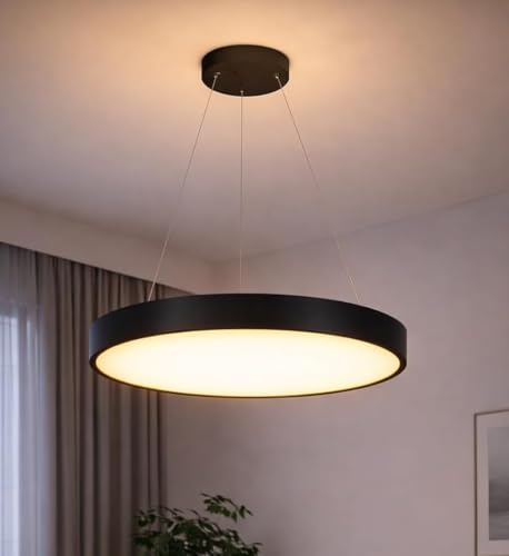 Image of Artica 15 Inch Round LED Pendant Ceiling Lamp | Modern Ring Hanging Light | Warm White Fixed Light | Acrylic Diffuser | Home, Living Room, Dining & Cafe Decor
