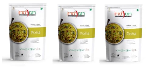 Image of Indian Kitchen Foods Jain Poha - Freeze Dried Gluten-Free Gourmet Indian Entree Ready-to-Eat | Instant Vegetarian Meal, 270 gm (Pack of 3)