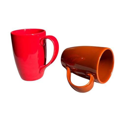 Image of Red and Brown Porcelain 285 ml Coffee /Tea Mug Piece Microwave Oven and Dishwasher Safe, for Hot /Cold Coffee, Milk, Tea, (Brown and RED)