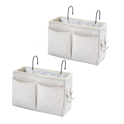 Image of Someteth Bedside Caddy Organizer & Bedside Storage Basket Multi-Function Organizer for Bunk, Hospital Beds, Dorm Bed Rails,| Holds Magazines, Books, Glasses, Phone | Space-Saving (White 2 Pack)