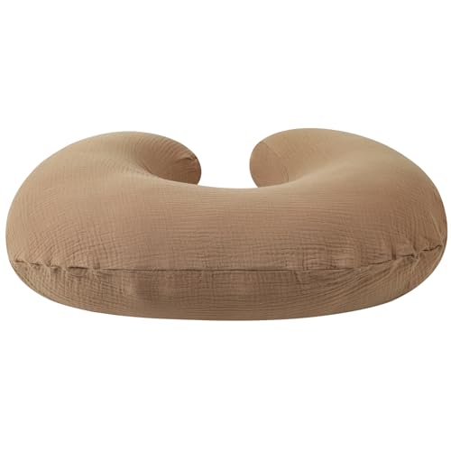 Image of Onacosht Muslin Nursing Pillow Cover Soft 100% Cotton Feeding Pillow Slipcover Fits Standard Infant Nursing Pillow for Baby Girl and Boy, Brown