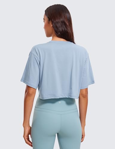 Image of CRZ YOGA Pima Cotton High Neck Crop T-Shirt | Workout, Naturally Soft, Loose Fit, Short Sleeve Tops for Women