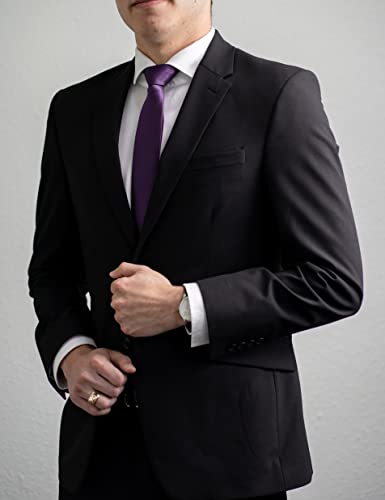 Image of HISDERN Mens Solid Color Ties Formal Satin Necktie and Pocket Square Set Classic Wedding Business Tie & Handkerchief