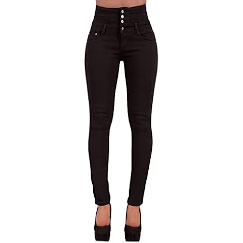 Glook Women's Sexy High Waist Jeans High Waisted Skinny Fit Stretchy Denim 4 Button Jeans, Black, 12 Cover