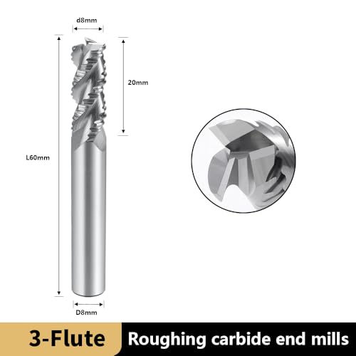 Image of Carbide Roughing End Mills-3 Flute CNC High-Efficiency Sloting for Milling Aluminum.1 Pcs D8x60mm