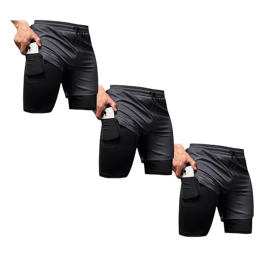 Kit 3 Shorts Masculino 2 em 1 Ideal Para Corrida, Musculação, beach Tecido Dryfit Com Elastano G Preto