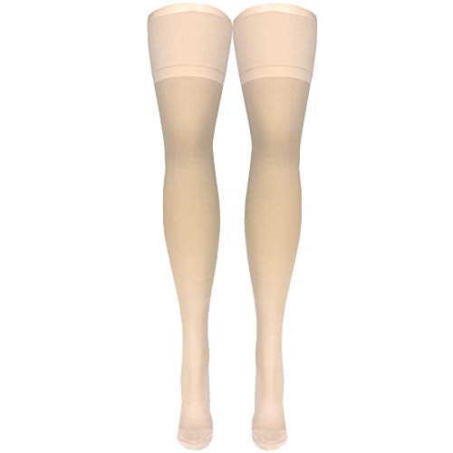 Image of Truform 20-30 mmHg Compression Stockings for Men and Women, Thigh High Length, Closed Toe, Beige, X-Large