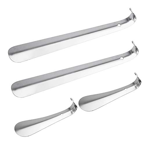 FEIGO 4 Piezas Calzador Pequeño 16/30 cm de Largo para Zapatos Metálico Acero Robusto Duradero con Gancho Diseño Elegante y Ergonómico de Viaje Cómodo de Usar