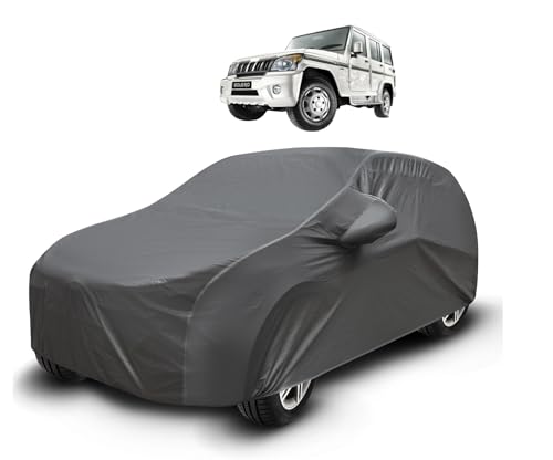 Image of Auto Hub Waterproof Car Cover Compatible with Mahindra Bolero with Mirror Pockets, Soft Cotton Lining, Bolero Car Cover Waterproof, Grey