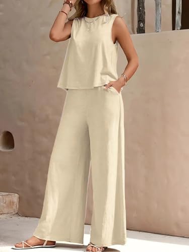 Image of ALL YOURS Women's 2 Piece Outfit Loose Tank Top and Wide Leg Pants Sets|co-ord set for women cord set for women lounge wear set for women coords set for women wear
