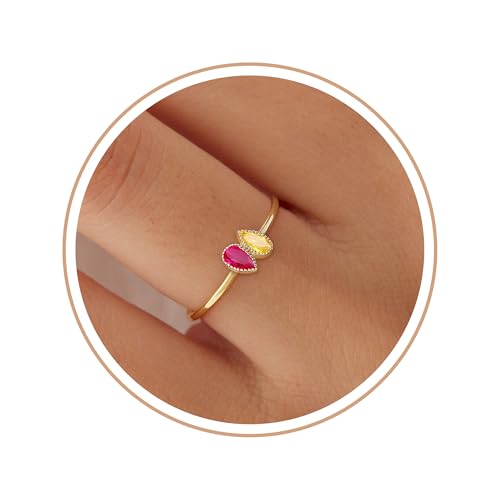 Birthstone Rings for Women Birthday Gifts for Women Gold Rings with Birthstone Teen Girl Trendy Stuff Adjustable 14k Gold Plated CZ Promise Rings for Her Stacking Wedding Anniversary Engagement Birthday Gift Jewelry 21st 30th 40th 50th
