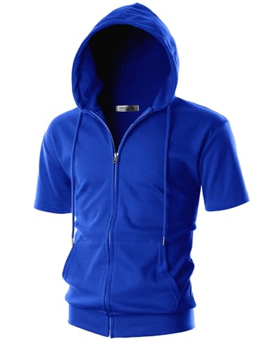 Ohoo Mens Slim Fit Zip up Hoodie Cotton Blend Soft Fabric Short Sleeve Lightweight Comfy Basic Jacket with Kanga Pocket product thumbnail 19