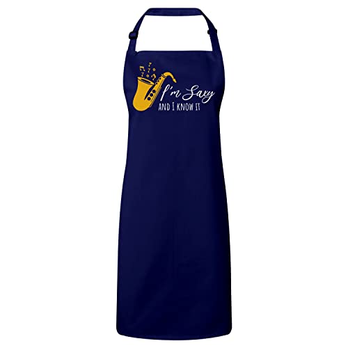 Tablier cuisine navy saxophone coton réglable pour cuisinier mélomane