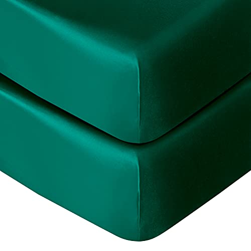 Image of NTBAY Satin Crib Fitted Sheets, 2 Pack, 28 x 52, Dark Green | Set of 2 Smooth Microfiber Satin Crib Sheet with Full Elastic, fits Standard 28 x 52 Inch Mattresses, 1 Fitted Sheet Only