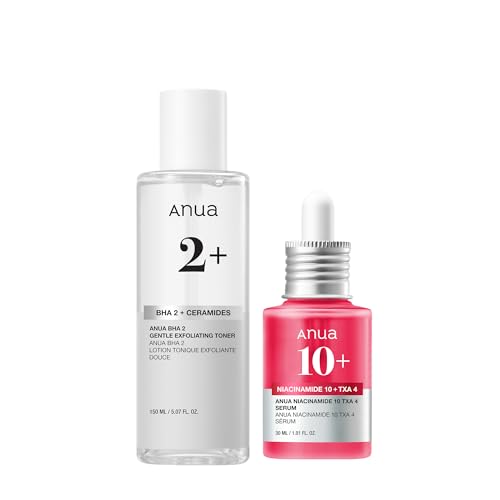 Anua Glass Skin Prep Duo, 10% Niacinamide+4% Tranexamic Acid Serum & Heartleaf 77 Soothing Toner for Glow Skin, Hyaluronic Acid, Vitamin B12, Calming, Hydrating, pH Balance, Korean Skincare Set