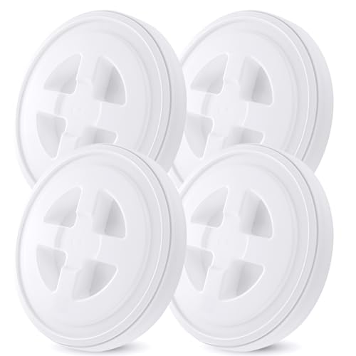 4 Pieces 5 Gallon Leak-Proof Bucket Lid Food Grade Plastic Storage Buckets Screw Seal Lids Screw Pail Lid Pet Food Storage Chicken Feeders Paint Storage Compatible with Gamma White