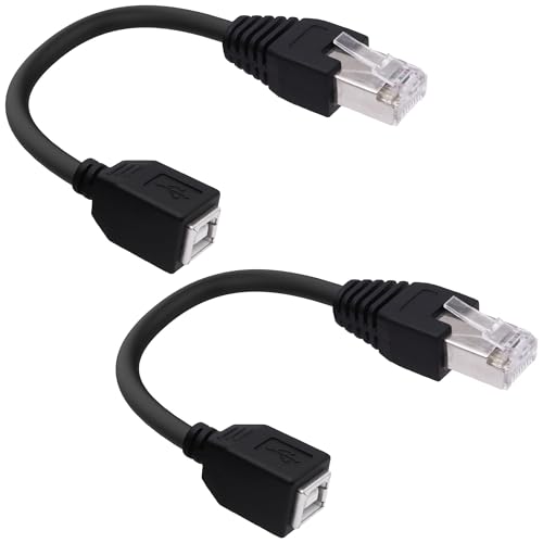 CybNemo USB 2.0 B to RJ45 Adapter Connector Cable USB Type B Female Jack to RJ45 Ethernet Male Printer Extension Cable for Scanner HDD-15cm,2PCS