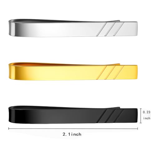 Image of GWD Stainless Steel Tie Clips for Men Personalized Initial Tie Bar Set | 2 Pcs Classic Letter Tie Clips for Men, Silver and 14K Gold Plated Tone