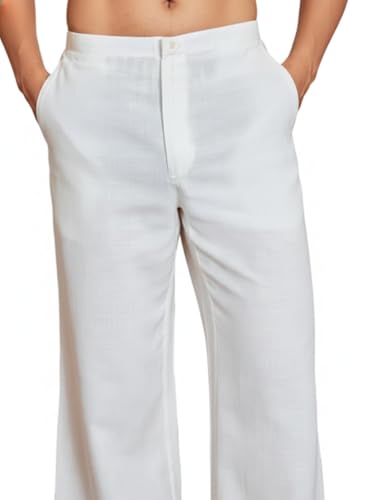 Image of Men's White Korean Cotton Pant | Baggy Pajama for Kurta | Loose Fit Pajama for Kurta |