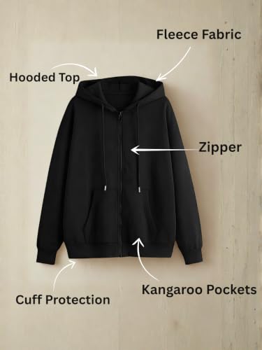 Image of Women's Fleece Fabric Zipper Hooded Jacket Loose Fit /Oversized, Drawstring | Plus Size Also Available